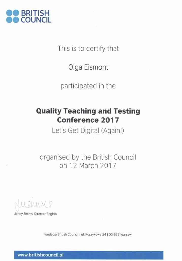 Сертификат: IELTS Examiner Certification